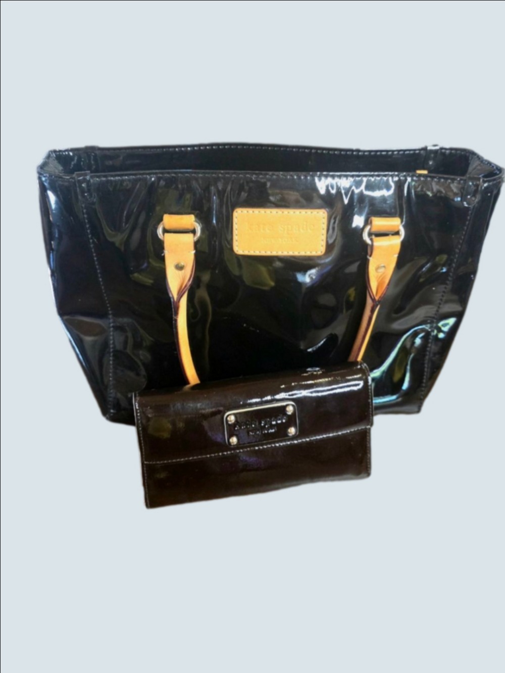 Women's Kate Spade Black Patent Leather Tote Bag & Wallet Set, One Size